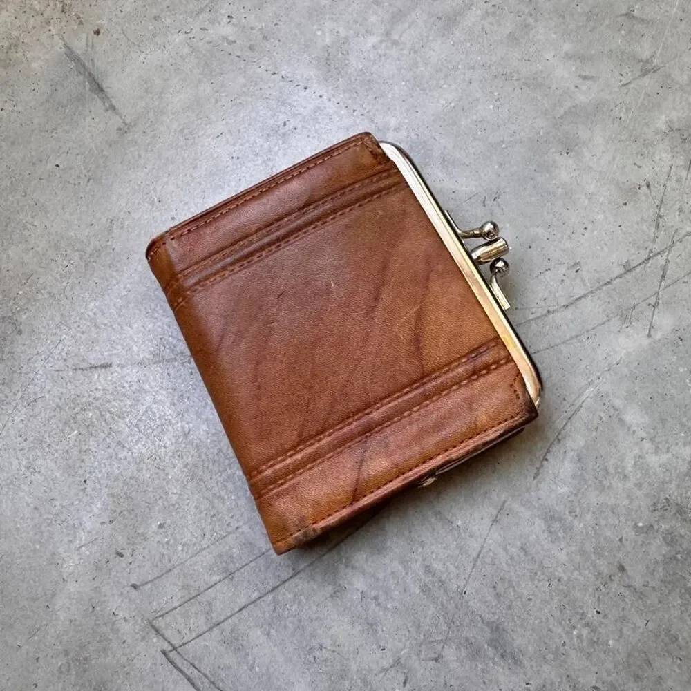 Brown cowhide leather wallet with a vintage vibe